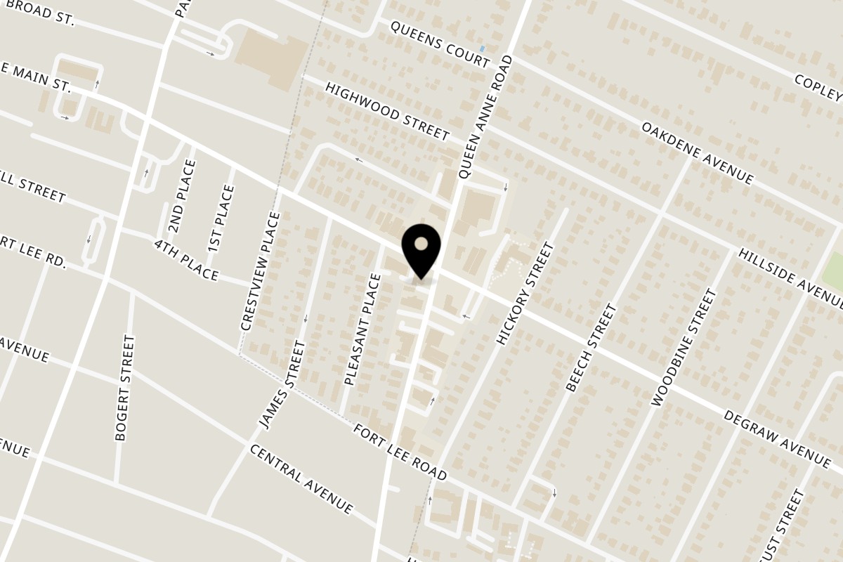 Map showing the location of Kudo Society Cafe on 336 Queen Anne Rd in Teaneck